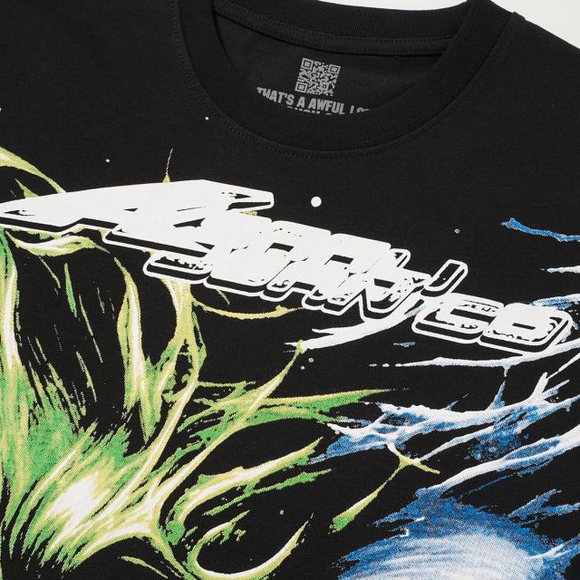 Cough Syrup Green And Blue Contrast Split Demon Face Front Large Stacked Text Slogan Back Oversized Tee 29288677