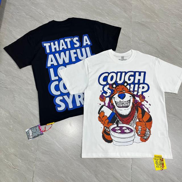 Cough Syrup West Coast Casual Fashion Front Chill Cartoon Tiger Hip Hop Accessories Syrup Pouring Graffiti Bubble Letter Print T-Shirt 2 colors 29344065