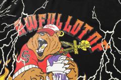 Cough Syrup Bear Holding Syrup Cup Flame Outline Arch Letter Front Orange Red Gradient 3D Block Letter Slogan Print Tee 29303918