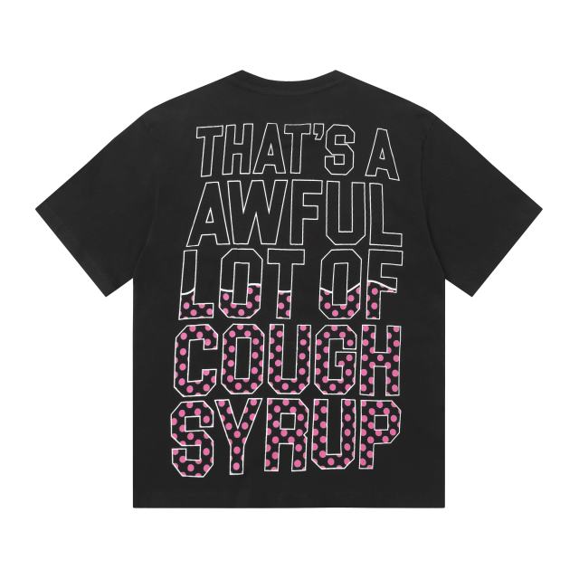 Cough Syrup Four Outline Syrup Bottles Pink Polka Dot Liquid Level Front Half Pink Dot Filled Stacked Slogan Tee 2 colors 29290183