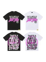 Cough Syrup Pink Graffiti Typography Dual Line Front Circular Frame Grunge Text Print Tee 2 colors 29303963
