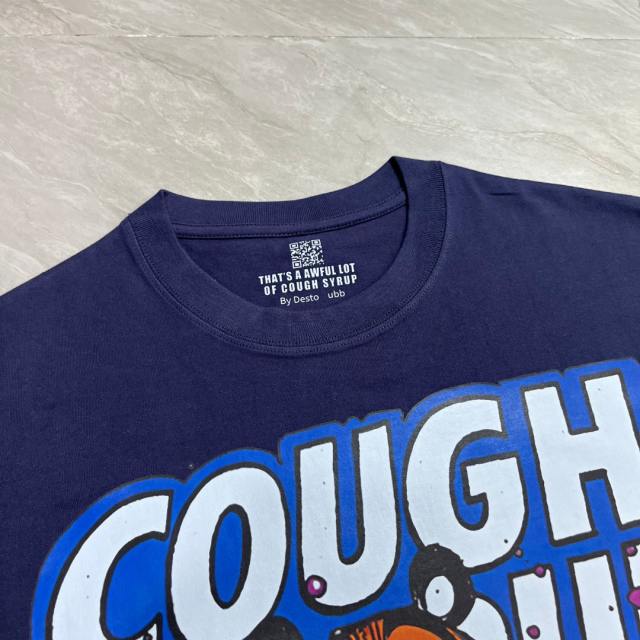 Cough Syrup West Coast Casual Fashion Solid Navy Blue Laid Back Tiger Mascot Pour Syrup Graffiti Bubble Font Print T-Shirt 29344147