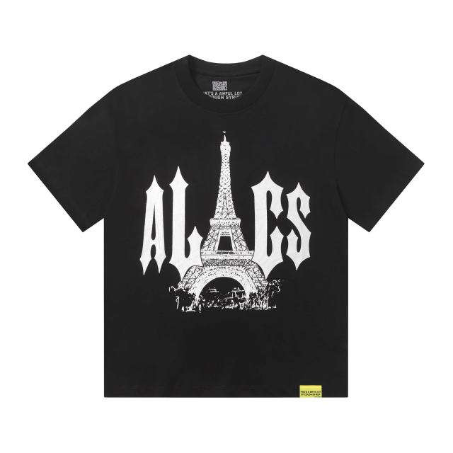 Cough Syrup Sketch Texture Eiffel Tower ALCS Gothic Letter Front Embedded Tower Stacked Slogan Tee 2 colors 29290147