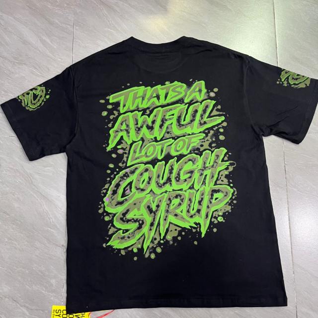 Cough Syrup Dark Grunge Streetwear Front Splatter Paint Toxic Green Jagged Graffiti Letter Overturned Cup Purple Liquid Print Oversized T-Shirt 29343950