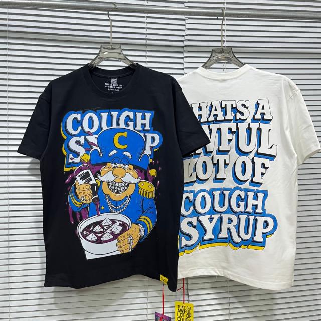 Cough Syrup Cartoon Hip Hop Streetwear Front Captain Character Pouring Purple Syrup Bowl Bottle Chain 3D Outline Letter Graphic Oversized T-Shirt 2 colors 29344019