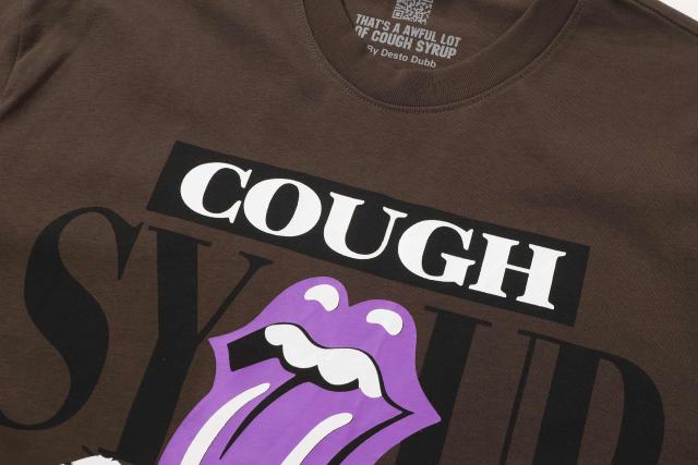 Cough Syrup Running Horses Purple Tongue Split Letter Front Full Stacked Slogan Back Tee 2 colors 29290051