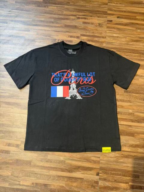 Cough Syrup Eiffel Tower France Flag Travel Stamp Graphic Front Large Bold Blue Stacked Letter Tee 2 colors 29290156