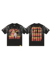 Cough Syrup Bear Holding Syrup Cup Flame Outline Arch Letter Front Orange Red Gradient 3D Block Letter Slogan Print Tee 29303918