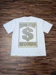 Cough Syrup Luxury Hip Hop Rhinestone Mesh Texture Front Horizontal Slogan Back Framed Dollar Sign Records Logo Tee 29302196