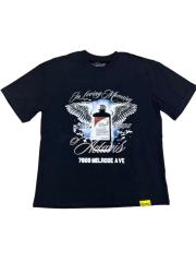 Cough Syrup Tribute Memorial Cursive Script Angel Wing Bottle Graphic Back Blue Block Letter Overlay Graffiti Tee 29303858