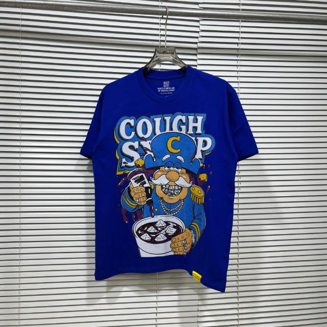 Cough Syrup West Coast Casual Fashion Bright Royal Blue Captain Mascot Pour Syrup Graffiti Bubble Font Print T-Shirt 29344090