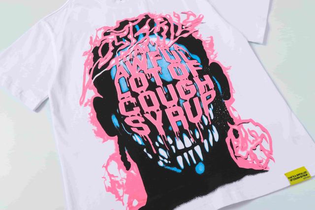 Cough Syrup Horror Teeth Portrait Print Back Irregular Flame Circle Demon Logo Double Sided Print Tee 2 colors 29304000