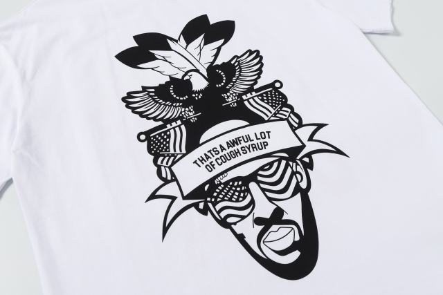 Cough Syrup Bald Eagle American Flag Feather Banner Hip Hop Portrait Front Large Bold Red Block Letter Tee 29303913