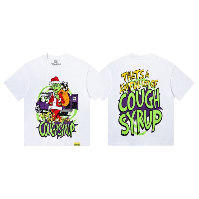 Cough Syrup Christmas Hip Hop Cartoon Grinch Lowrider Car Graphic Front Bubble Outline Stacked Slogan Tee 2 colors 29302084