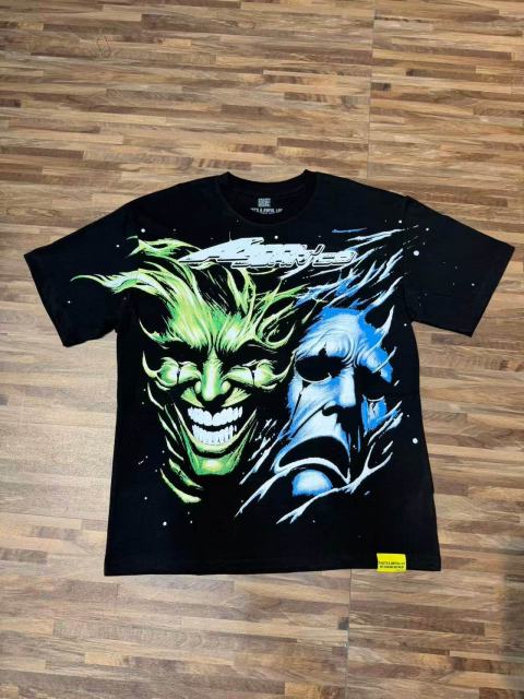 Cough Syrup Green And Blue Contrast Split Demon Face Front Large Stacked Text Slogan Back Oversized Tee 29288677