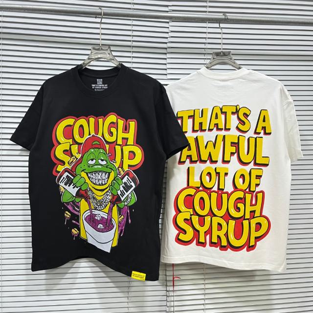Cough Syrup Retro Old School Streetwear Front Chill Frog Mascot Chain Necklace Syrup Drip Cartoon Illustration Print T-Shirt 3 colors 29344031