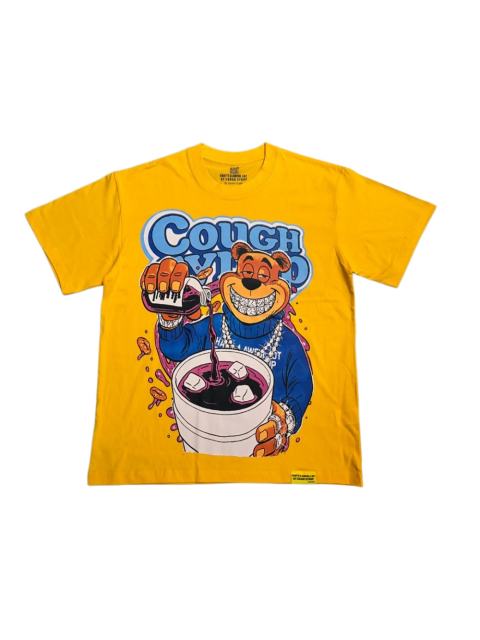 Cough Syrup Y2K Relax Street Bright Yellow Background Cartoon Honey Bear Purple Syrup Dripping Liquid Art Print T-Shirt 29344143