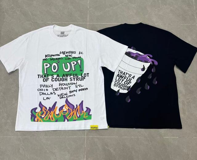 Cough Syrup PO' UP US City Name List Green Box Text Gradient Flame Front Purple Syrup Dripping Disposable Cup Print Tee 2 colors 29303911