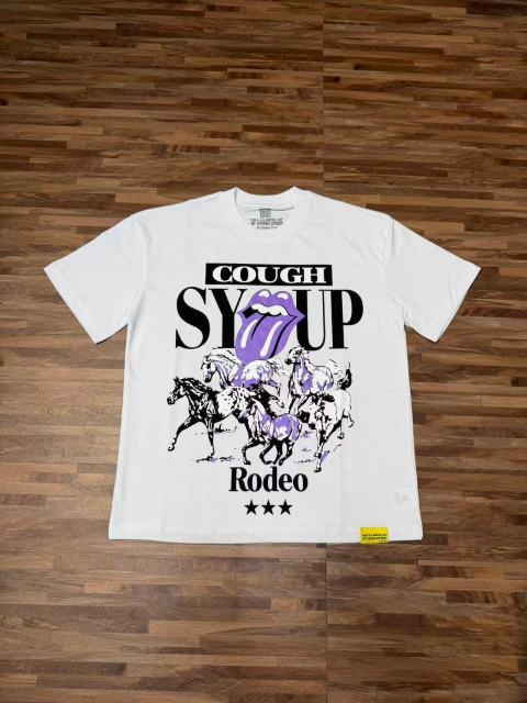 Cough Syrup Running Horses Purple Tongue Split Letter Front Full Stacked Slogan Back Tee 2 colors 29290051