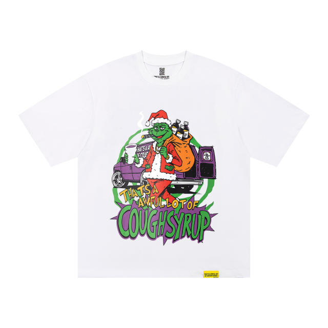 Cough Syrup Cartoon Hip Hop Streetwear Front Christmas Santa Grinch Pickup Truck Cup Bottle Comic Graphic Print Oversized T-Shirt 29343911