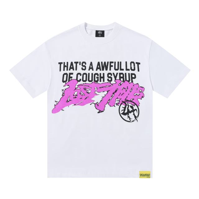Cough Syrup Pink Graffiti Typography Dual Line Front Circular Frame Grunge Text Print Tee 2 colors 29303963
