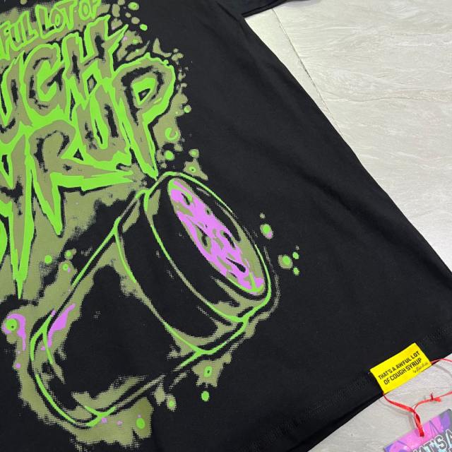 Cough Syrup Dark Grunge Streetwear Front Splatter Paint Toxic Green Jagged Graffiti Letter Overturned Cup Purple Liquid Print Oversized T-Shirt 29343950
