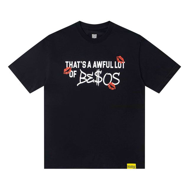 Cough Syrup Lip Print Decorated Front Small Text Back Stacked Bold Letter Cursive Word Print Tee 29303861