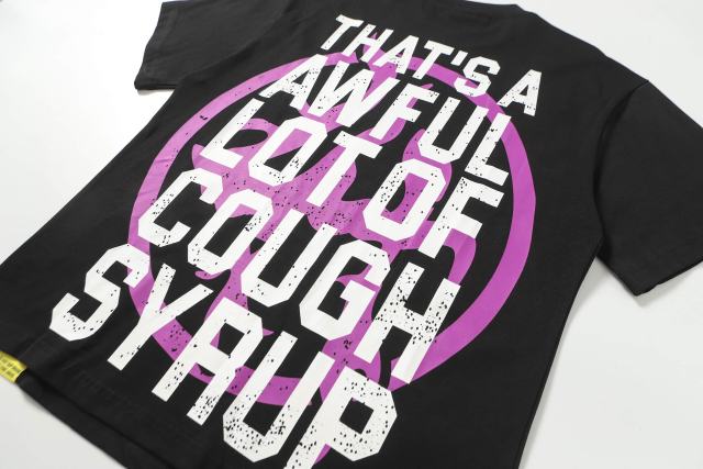 Cough Syrup Pink Graffiti Typography Dual Line Front Circular Frame Grunge Text Print Tee 2 colors 29303963