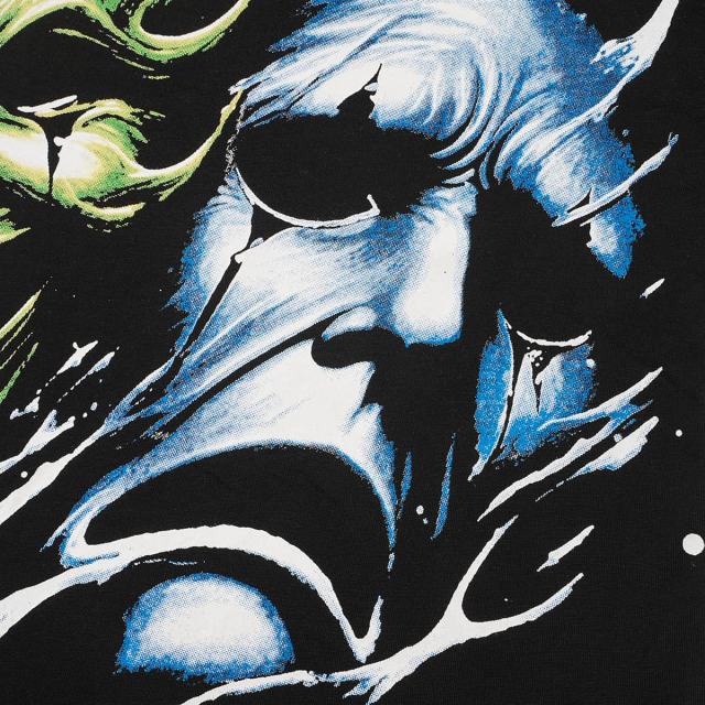 Cough Syrup Green And Blue Contrast Split Demon Face Front Large Stacked Text Slogan Back Oversized Tee 29288677