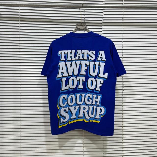 Cough Syrup West Coast Casual Fashion Bright Royal Blue Captain Mascot Pour Syrup Graffiti Bubble Font Print T-Shirt 29344090