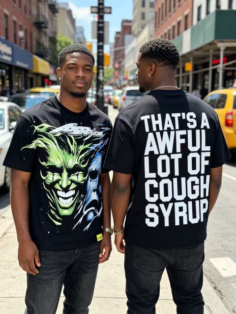 Cough Syrup Green And Blue Contrast Split Demon Face Front Large Stacked Text Slogan Back Oversized Tee 29288677