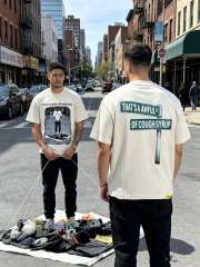 Cough Syrup Hip Hop Streetwear Street Vendor Figure Print Back Split Text Street Sign Design Tee 2 colors 29288641
