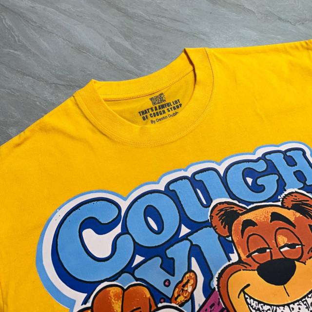Cough Syrup Y2K Relax Street Bright Yellow Background Cartoon Honey Bear Purple Syrup Dripping Liquid Art Print T-Shirt 29344143