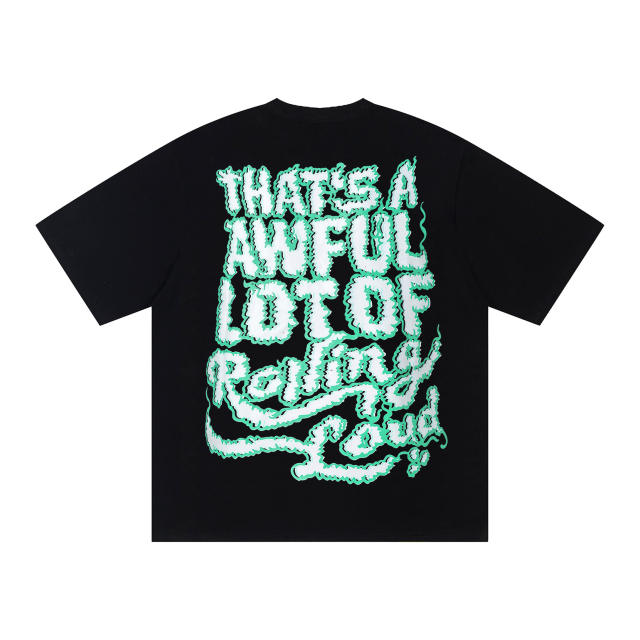 Cough Syrup West Coast Hip Hop Streetwear Front Rolling Loud City Map Landmark Character Multicolor Cartoon Illustration Print Back Green Outline Flame Wavy Oversized T-Shirt 29343931
