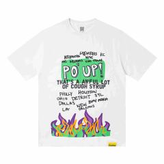 Cough Syrup PO' UP US City Name List Green Box Text Gradient Flame Front Purple Syrup Dripping Disposable Cup Print Tee 2 colors 29303911