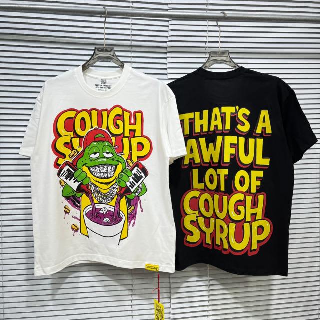 Cough Syrup Retro Old School Streetwear Front Chill Frog Mascot Chain Necklace Syrup Drip Cartoon Illustration Print T-Shirt 3 colors 29344031