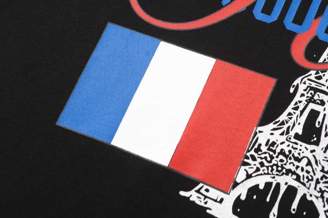 Cough Syrup Eiffel Tower France Flag Travel Stamp Graphic Front Large Bold Blue Stacked Letter Tee 2 colors 29290156