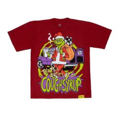 Cough Syrup Christmas Hip Hop Cartoon Grinch Lowrider Car Graphic Front Bubble Outline Stacked Slogan Tee 2 colors 29302084