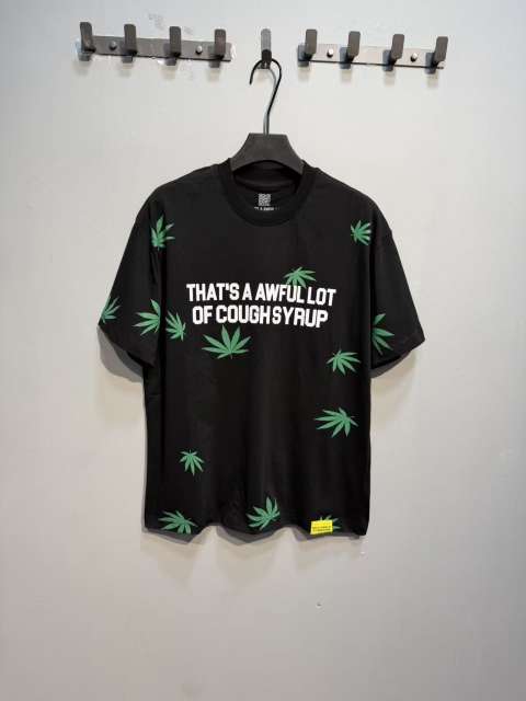 Cough Syrup Scattered Leaf All Over Print Front Small Slogan Back Big Stacked Text Tee 2 colors 29288645