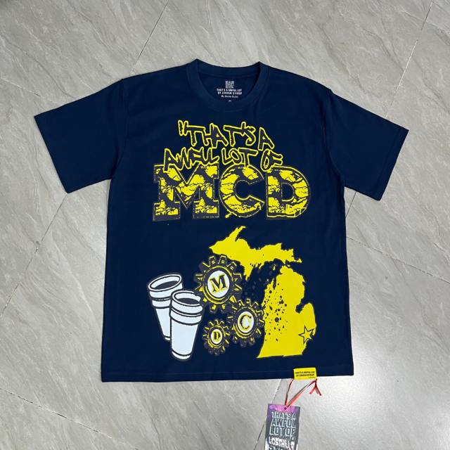 Cough Syrup Retro State Pride Streetwear Distressed Crack Font Mechanical Gear Michigan Outline Map Dual Side Print T-Shirt 3 colors 29344200