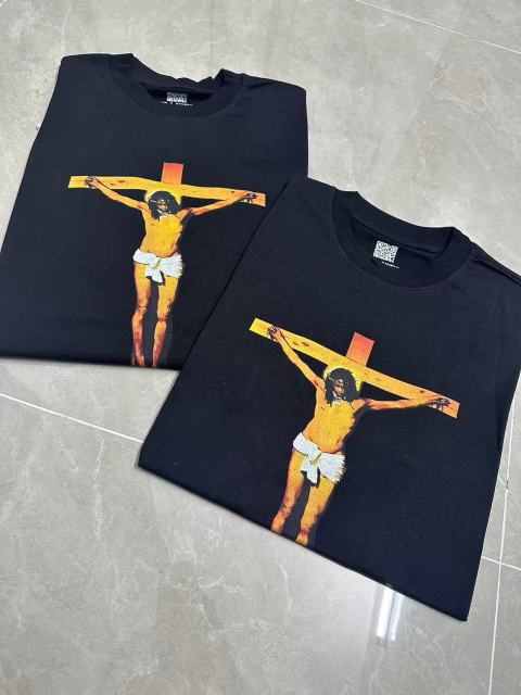 Cough Syrup Jesus Crucifix Portrait Front Large Bold Block Letter FREE JEFF Back Double Sided Print Tee 29303891