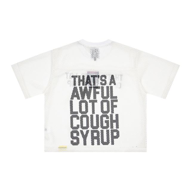 Cough Syrup Retro Sport Streetwear Available Front Simple Block Typography Back Large Stacked Letter Print Cropped Mesh Jersey T-Shirt 4 colors 29345315