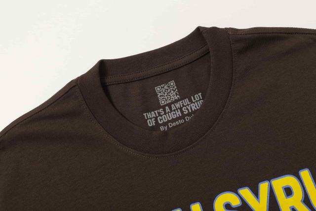 Cough Syrup California Western Horseshoe Brand Text Front Bucking Bronco Lightning Stacked Slogan Printed Tee 29290068
