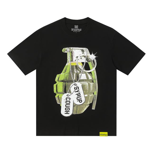 Cough Syrup Vintage Distressed Army Grenade Graphic Back Big Stacked Text Print Tee 29303794