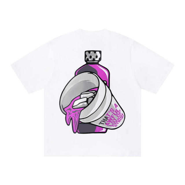 Cough Syrup Minimal Hip Hop Streetwear Front Purple Block Letter Back Dripping Purple Syrup Bottle Cup Cartoon Graphic Oversized T-Shirt 29343927