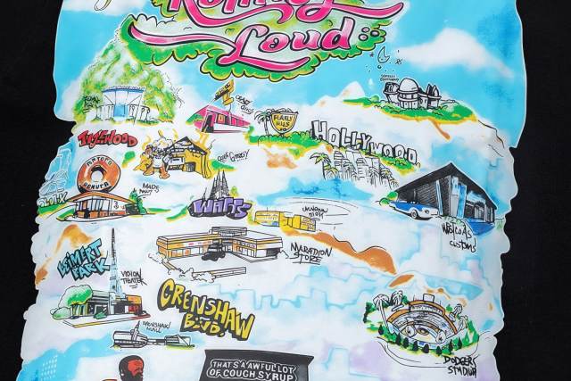 Cough Syrup West Coast Hip Hop Streetwear Front Rolling Loud City Map Landmark Character Multicolor Cartoon Illustration Print Back Green Outline Flame Wavy Oversized T-Shirt 29343931