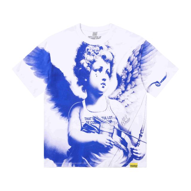 Cough Syrup Sketch Cupid Angel Tattoo Detail Front Gothic Stacked Cursive Slogan Back Tee 4 colors 29290017