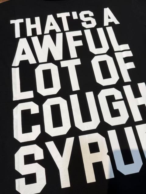 Cough Syrup Vintage Hip Hop Portrait Lightning Background Letter Print Front Bold Stacked Full Slogan Tee 29302082