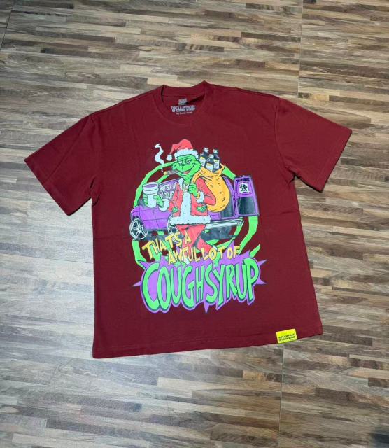 Cough Syrup Christmas Hip Hop Cartoon Grinch Lowrider Car Graphic Front Bubble Outline Stacked Slogan Tee 2 colors 29302084