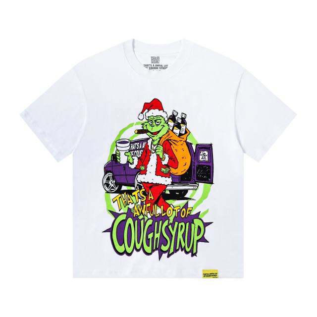 Cough Syrup Christmas Hip Hop Cartoon Grinch Lowrider Car Graphic Front Bubble Outline Stacked Slogan Tee 2 colors 29302084